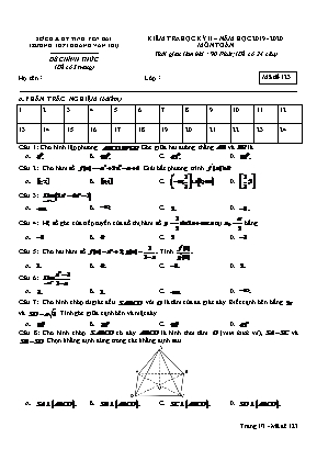 Đề kiểm tra học kỳ II môn Toán Lớp 11 - Mã đề 123 - Năm học 2019-2020 - Trường THPT Hoàng Văn Thụ